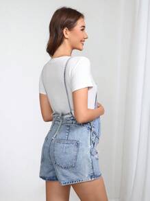 SHEIN Mono de mezclilla sin mangas de unicolor informal para mujeres embarazadas, para verano