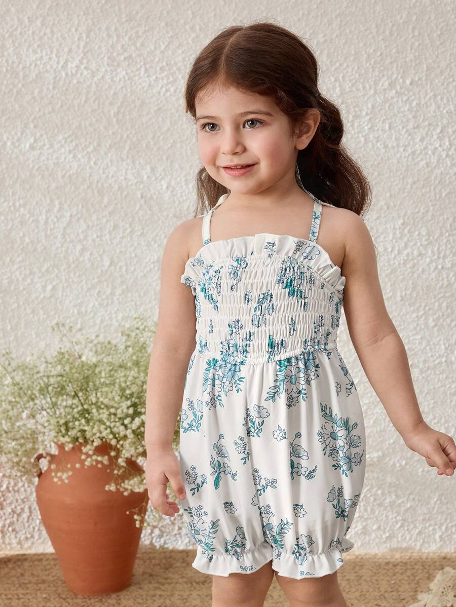 Blossori Pelele sin mangas con estampado floral azul de estilo campestre para bebé niña - Multicolor - Ver 1