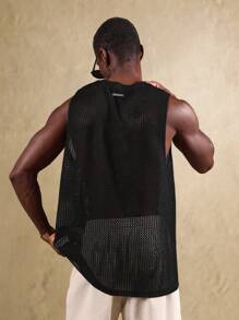 SUMWON Parte superior de tirantes sin mangas de malla tejida para entrenamiento atlético, camiseta de baloncesto transpirable, uso en el gimnasio para fitness - Negro - Ver 2