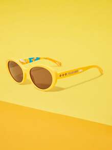 TOM & JERRY X SHEIN Round Frame Letter Graphic Fashionable Yellow Glasses - Yellow - View 2