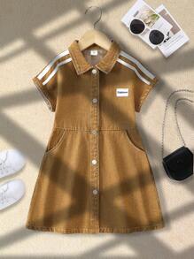 SHEIN Explorewe Kleine Mädchen Sommer Lässig Kleid mit Knöpfen vorne und schräger Tasche