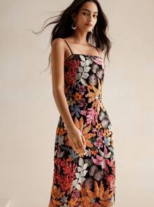 Elegant Lady Colorful Printed Beaded Mid-Length Strapless Dress Maxi Women Outfit - Black - View 4