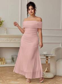 Modelyn Đầm lưới trễ vai thanh lịch cho buổi tối hẹn hò cỡ lớn dành cho nữ - Hồng - Xem 7