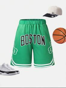 Pantalones cortos casuales tipo Boston con estampado de graffiti para niños a la moda
