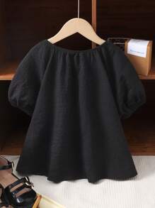 SHEIN Lockere, lässige Bluse mit Farbblock und übergroßer Schleife und Rundhalsausschnitt sowie Puffärmeln für Tween Mädchen