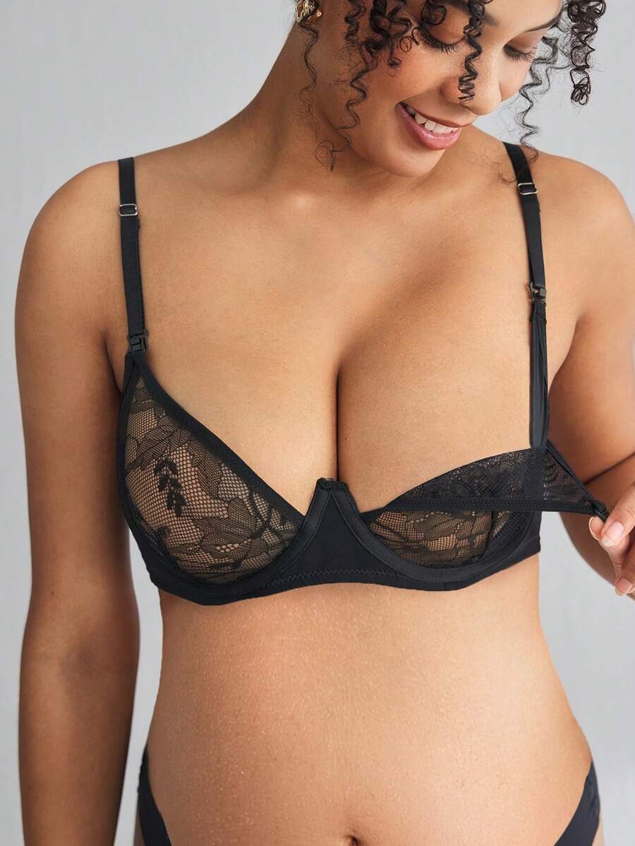 Moonlight&Mama Maternity Lace Soft Nursing Bra, Lingerie - Black - View 1