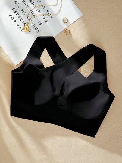 NudeFit Women Comfy Zwart Effen Sports BH Slight Stretch Fabric Backless Everyday Wear view 8