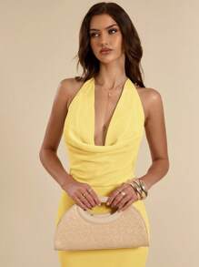 SHEIN BAE Women's Deep Draped Neck Backless Mermaid Maxi Chiffon Dress, Form-Fitting, Summer,Bodycon Dress - Yellow - View 5