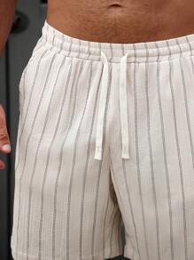 Manfinity Homme Men's Drawstring Elastic Waist Striped Summer Casual Shorts, For Back To School