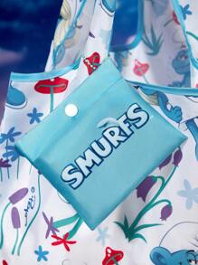 The Smurfs X SHEIN 1pc Cute Cartoon SMURFETTE, NO NAME Printed Foldable Shopping Bag, Tote Bag, Equipped With A Small Storage Bag With A Bead Chain, Can Be Hung On A Bag - Blue - View 6