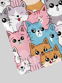 PopScrub Plus Size Colorful V-Neck Short Sleeve Dual Pocket Side Split Cute Cartoon Animal Head Print Nurse/Doctor Uniform Top Scrub Top, Health Check/Surgery Uniform Top, Pet Grooming Uniform Top Scrub Top, Nutritionist Work Wear, Lab Coat With Multi-Pockets, Functional Work Versatile Summer Top - Multicolor - View 5