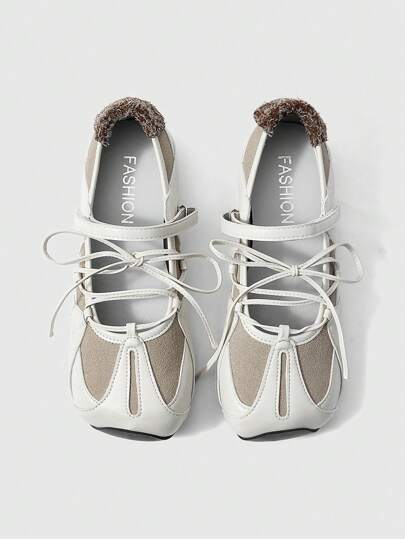 Grunge Punk Women's White Ballet Flats With Laces, Soft Sole Slip-On Loafers, Mary Jane Shoes, JK Uniform Shoes, Platform & Thick-Soled Pumps Back To School