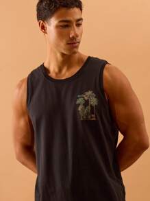 Musero Lightweight Graphic Print Slogan Tank Top Summer Spring Holiday Vacation Beach Poolside - Black - View 2