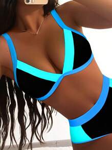 Swim Lushoire Bộ đồ bơi bikini gợi cảm màu tương phản đi biển mùa hè cho nữ - Nhiều màu - Xem 5