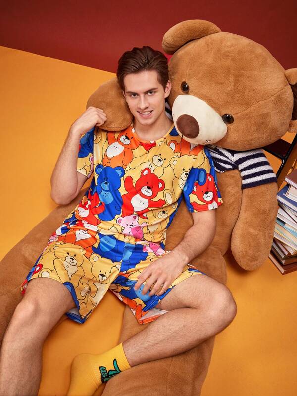 Happy Jammies Funny Cartoon Cute Mischievous Design Men Home Pajama Set