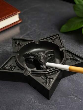 Goth 1 pièce Cendrier en résine de chèvre noire gothique, sculpture de table d'autel sombre, organisateur de bureau unique pour la décoration intérieure mystique, décoration d'intérieur
