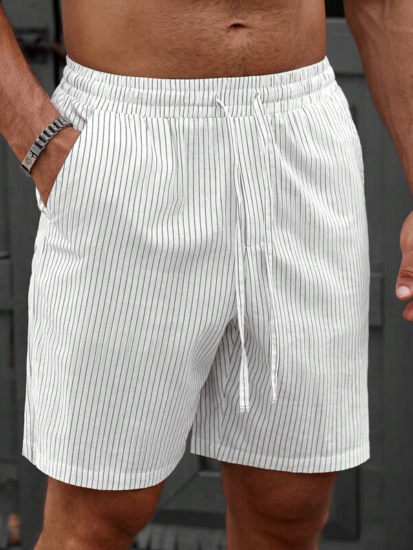 Manfinity RelaxMax Men's Elastic Waist Drawstring Summer Striped Casual Shorts