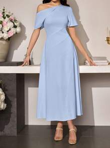 Modelyn Women Spring/Summer Casual Asymmetric Waisted Simple Dress