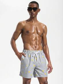 Surfspeed Men's Striped Drawstring Waist Pockets Casual Beach Shorts - Multicolor - View 4