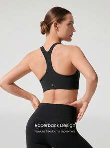 GLOWMODE FeatherFit™ Fly High Neck Removable Cups Racerback Sports Bra Low Impact Yoga Pilates Barre Studio Daily Casual Wear - Black - View 2