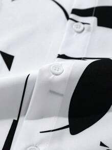 Manfinity Homme 2件套男士夏季几何印花短袖衬衫和短裤套装 - 黑色 - 查看 6