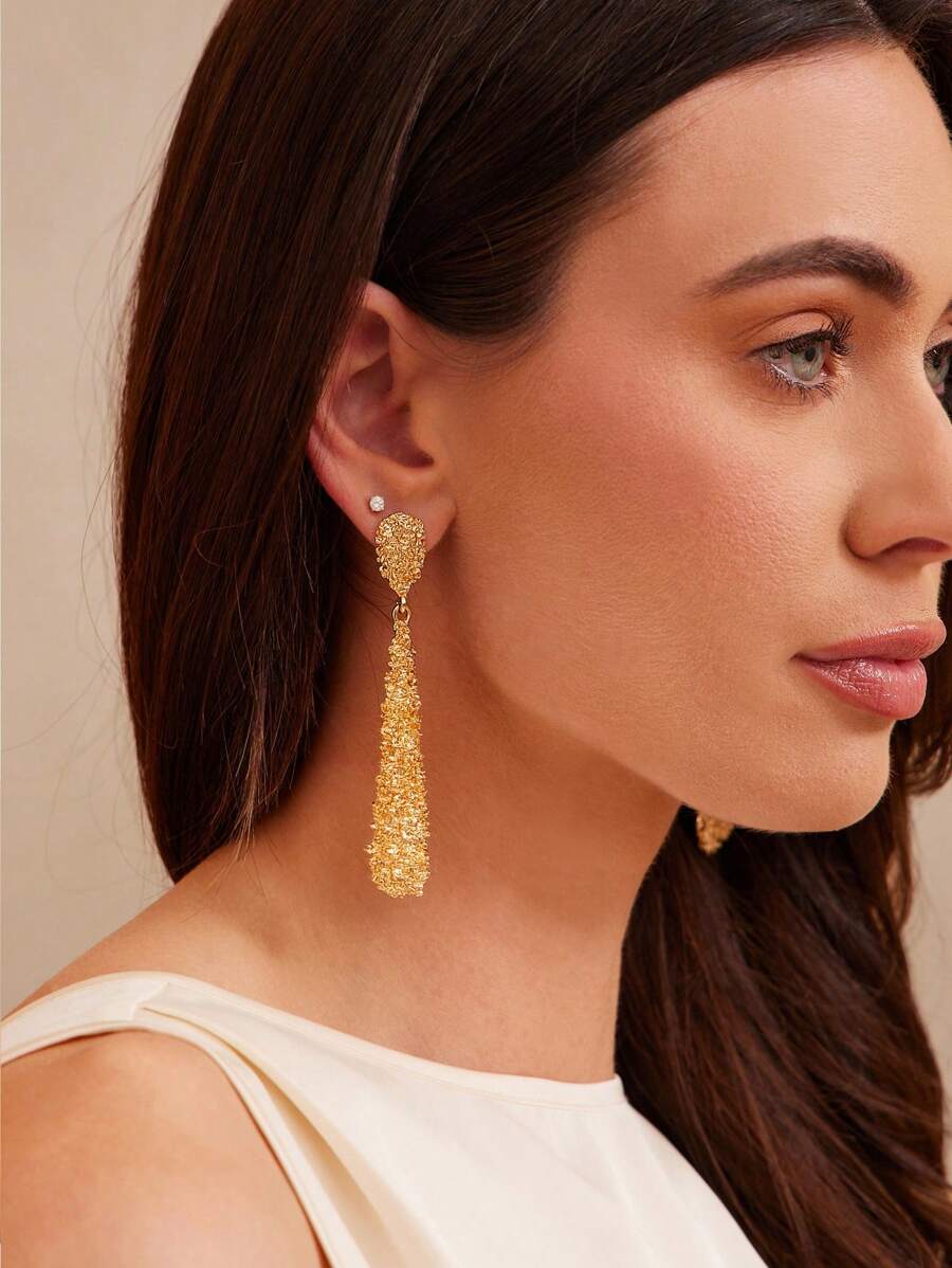 1 对时尚哑光几何水滴纹理耳环，适合女性日常、派对和宴会佩戴礼物 - 金黃色 - 查看 1