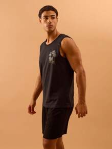 Musero Lightweight Graphic Print Slogan Tank Top Summer Spring Holiday Vacation Beach Poolside - Black - View 3