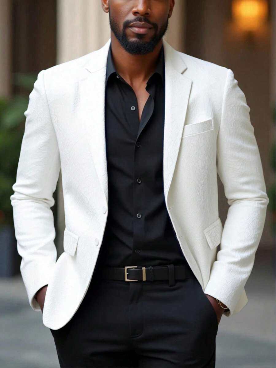 Calvornis 男士修身休闲西装外套，白色商务办公男士优雅时尚西装外套 - 白色 - 查看 1