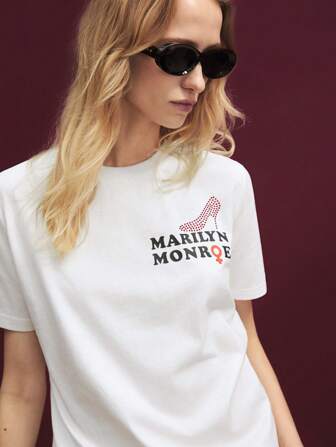 Marilyn Monroe X Maija 女性用カジュアル フィギュアプリント ルーズフィットTシャツ、デイリー使い