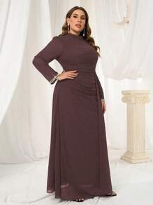 Coutiva Vestido de noche de lujo para tallas grandes, elegante vestido de bola ceñido de alta gama con mangas de lentejuelas y perlas