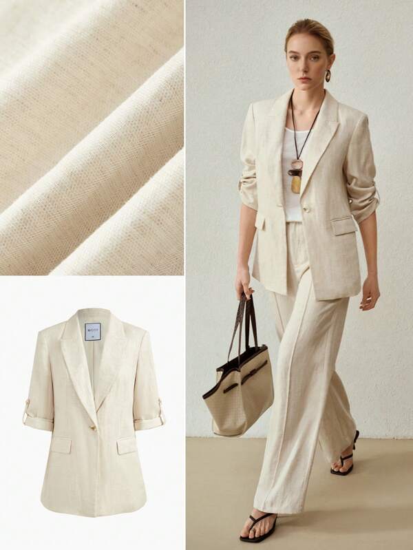 MOTF PREMIUM LINEN BLEND SINGLE BUTTON BLAZER