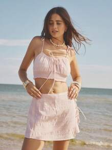 Aralina Women Summer Two Pieces Top And Skirt Summer Vacation Outfit - Pink - View 6