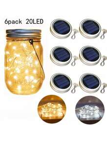 太阳能梅森罐盖灯串 太阳能碎玻璃球灯（仅含盖子）配件 LED铜线灯串（不含瓶子）户外庭院许愿灯 梅森罐装饰仙女灯盖 节日圣诞装饰 - 單色 - 查看 2