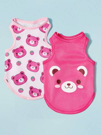 PETSIN 2pcs/Set Pet Cat Dog Cute Cartoon Bear Print Breathable Cooling Tank Top Vest