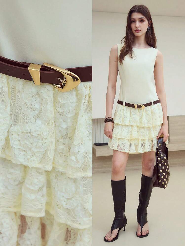 MOTF STUDIO CONTRAST LACE TIERED LAYER DRESS