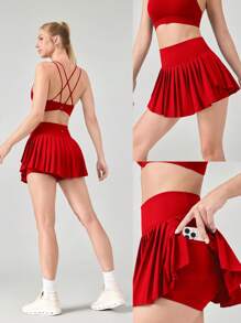 GLOWMODE Falda de tenis con control de barriga plisada y pantalones cortos incorporados con bolsillos laterales, para tenis, golf y uso diario en primavera y verano