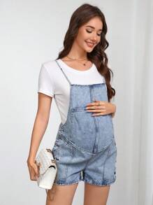 SHEIN Mono de mezclilla sin mangas de unicolor informal para mujeres embarazadas, para verano