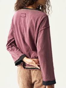 Bohemela Áo nỉ dệt kim cổ tròn tay dài màu trơn thường ngày, cỡ lớn - Nhiều màu - Xem 5