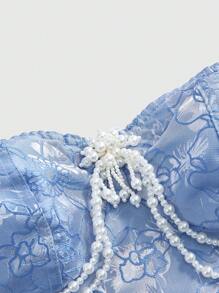 ROMWE Kawaii Spring/Summer Vintage Lace Satin Faux Pearl Corsage Decoration For Women Blouse, Royal Victorian Style - Blue - View 3