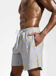 Surfspeed Men's Striped Drawstring Waist Pockets Casual Beach Shorts - Multicolor - View 3