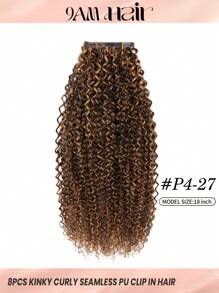 Kinky Curly P4/27 Chocolate Brown To Caramel Blonde Clip In Hair Extensions Real Human Hair Natural Remy Human Hair Extensions Seamless Clip Ins For Women - SP4/27 - View 2