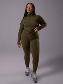 MUSERA Áo khoác thể thao cỡ lớn dành cho nữ, có khóa kéo, thích hợp cho phòng tập gym, tập luyện, hoạt động thể thao, sân bay, phòng tập thể dục. - Màu Khaki - Xem 5