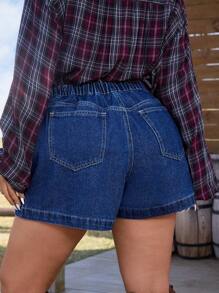 EMERY ROSE Plus Size Women Casual Minimalist Denim Shorts, No Jacket - Blue - View 2