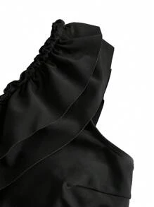 Swim Oasis Oasis Women 1-Piece/2 Pieces Ruffled Shoulder Positioned Print Swimsuit For Summer Beach Vacation - Black and White - View 3