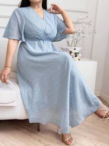 Modelyn Vestido de unicolor de manga corta talla grande, de moda para el verano - Azul - Ver 4