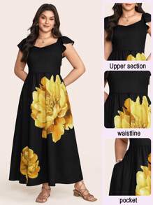 SHEIN LUNE Plus Size Women Vibrant Floral Print Full Swing Dress Country Concert Outfit Graduation Outfit Summer Outfits For Women Brunch Outfits For Women Mother's Day Church Outfits Women