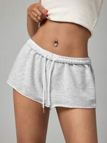 SHEIN PETITE Women's Solid Color Elastic Waist Loose Casual Shorts,Micro Shorts