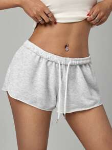 SHEIN PETITE Women's Solid Color Elastic Waist Loose Casual Shorts,Micro Shorts