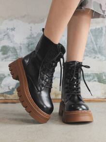 Sugerpunk Women's Dark Gothic Punk Lace-Up Colorblock Motorcycle Boots, Soft Sole Rider Ankle And Ankle Boots - Black - View 8