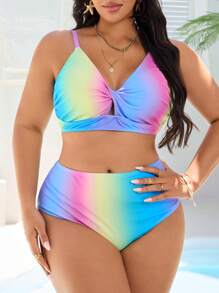 Slaydiva 大码女式花卉印花吊带背心和短裤两件套泳衣套装，休闲夏季沙滩度假装 - 彩色 - 查看 5